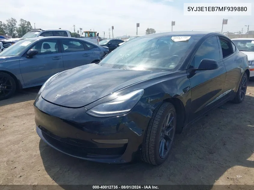 2021 Tesla Model 3 Long Range Dual Motor All-Wheel Drive VIN: 5YJ3E1EB7MF939880 Lot: 40012735