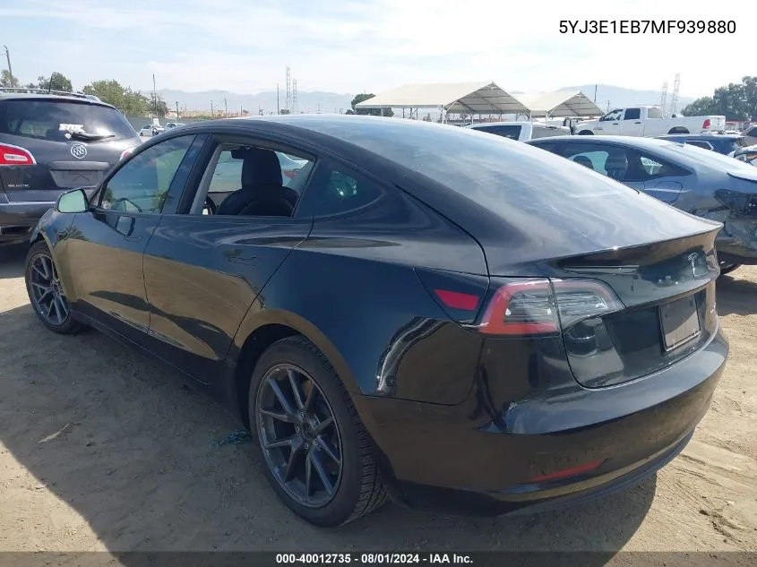 2021 Tesla Model 3 Long Range Dual Motor All-Wheel Drive VIN: 5YJ3E1EB7MF939880 Lot: 40012735