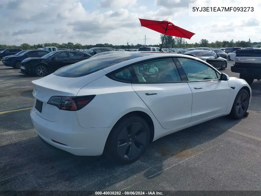 5YJ3E1EA7MF093273 2021 Tesla Model 3 Standard Range Plus Rear-Wheel Drive