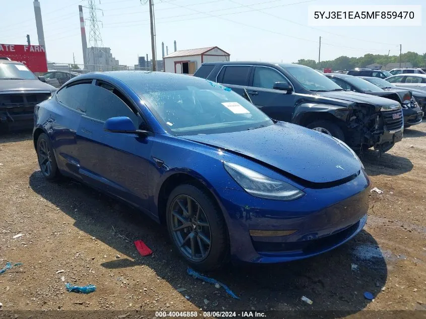 2021 Tesla Model 3 Standard Range Plus Rear-Wheel Drive VIN: 5YJ3E1EA5MF859470 Lot: 40046858