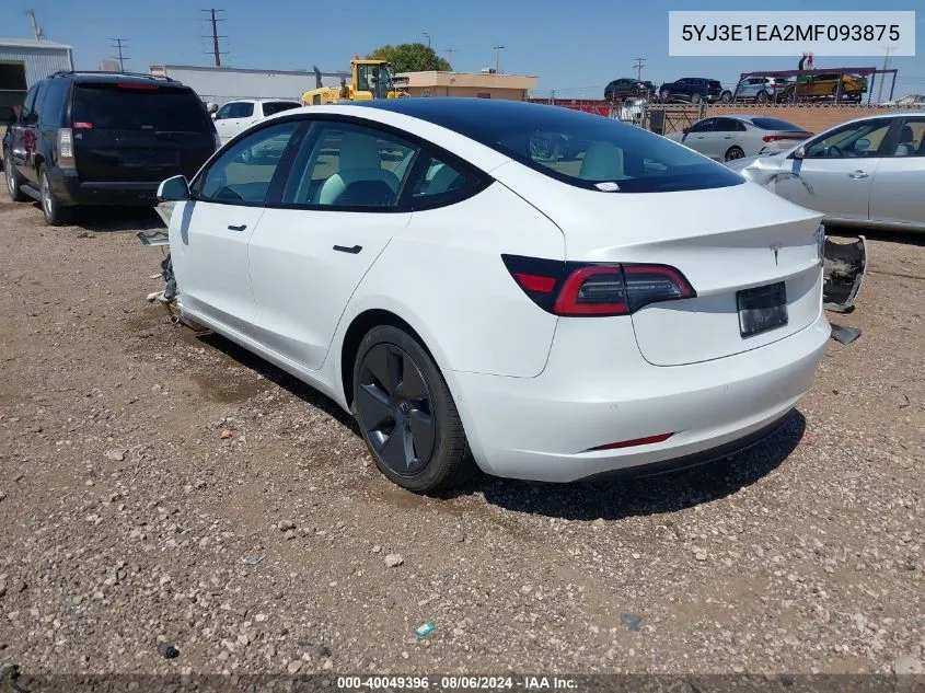 5YJ3E1EA2MF093875 2021 Tesla Model 3 Standard Range Plus Rear-Wheel Drive