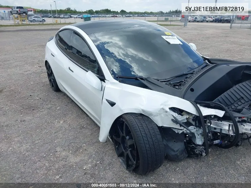 2021 Tesla Model 3 Long Range Dual Motor All-Wheel Drive VIN: 5YJ3E1EB8MF872819 Lot: 40051503