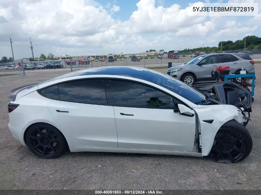 2021 Tesla Model 3 Long Range Dual Motor All-Wheel Drive VIN: 5YJ3E1EB8MF872819 Lot: 40051503