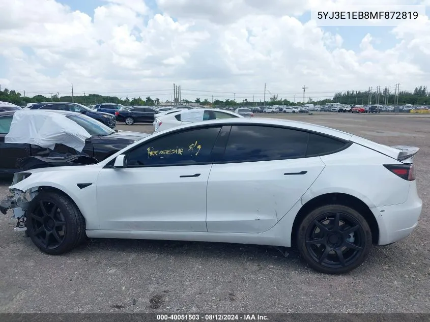 2021 Tesla Model 3 Long Range Dual Motor All-Wheel Drive VIN: 5YJ3E1EB8MF872819 Lot: 40051503