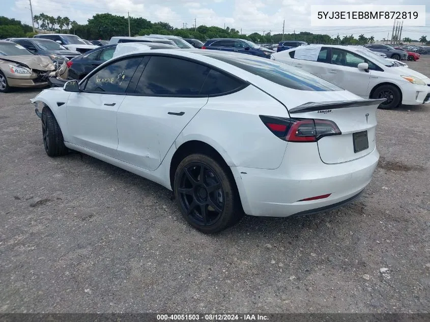 2021 Tesla Model 3 Long Range Dual Motor All-Wheel Drive VIN: 5YJ3E1EB8MF872819 Lot: 40051503