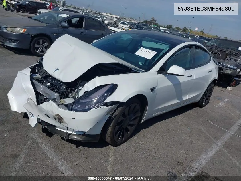 2021 Tesla Model 3 VIN: 5YJ3E1EC3MF849800 Lot: 40055547