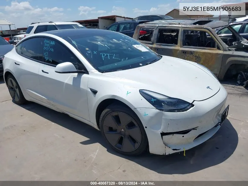 2021 Tesla Model 3 Long Range Dual Motor All-Wheel Drive VIN: 5YJ3E1EB5MF906683 Lot: 40057320