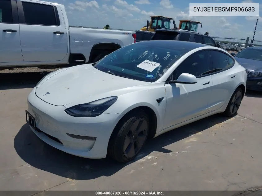 2021 Tesla Model 3 Long Range Dual Motor All-Wheel Drive VIN: 5YJ3E1EB5MF906683 Lot: 40057320