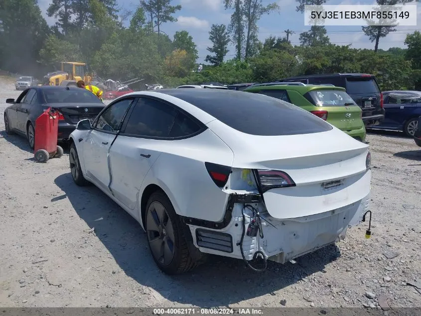 2021 Tesla Model 3 VIN: 5YJ3E1EB3MF855149 Lot: 40062171