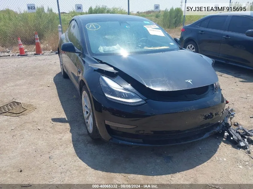 5YJ3E1EA3MF915695 2021 Tesla Model 3 Standard Range Plus Rear-Wheel Drive