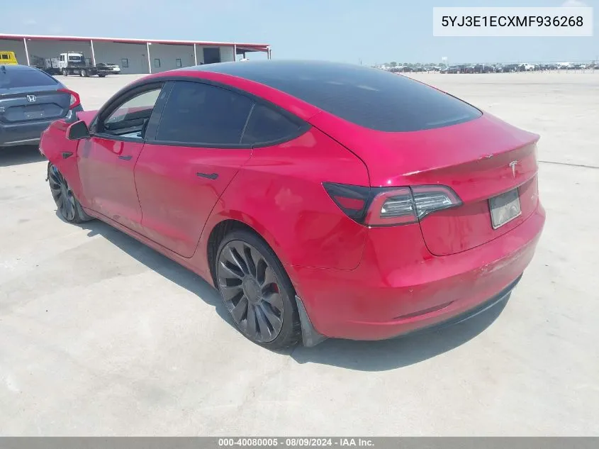 2021 Tesla Model 3 Performance Dual Motor All-Wheel Drive VIN: 5YJ3E1ECXMF936268 Lot: 40080005