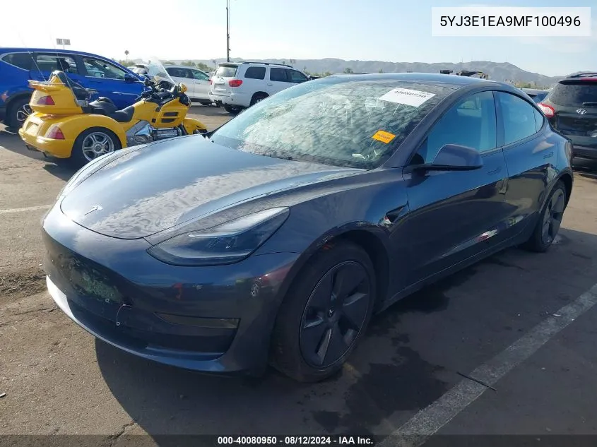 2021 Tesla Model 3 Standard Range Plus Rear-Wheel Drive VIN: 5YJ3E1EA9MF100496 Lot: 40080950