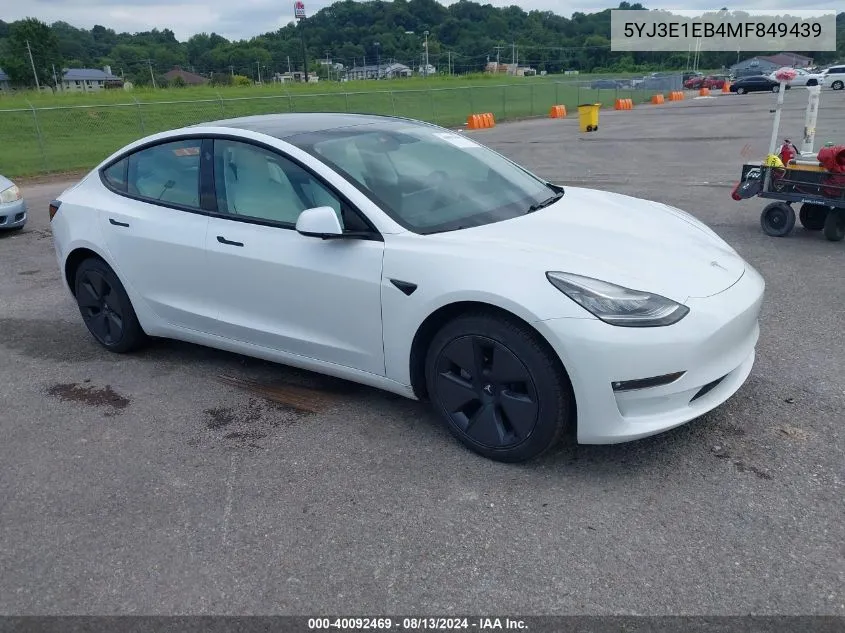 2021 Tesla Model 3 Long Range Dual Motor All-Wheel Drive VIN: 5YJ3E1EB4MF849439 Lot: 40092469