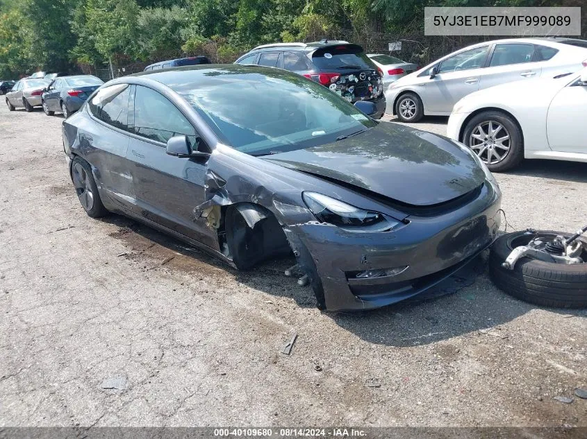 2021 Tesla Model 3 Long Range Dual Motor All-Wheel Drive VIN: 5YJ3E1EB7MF999089 Lot: 40109680