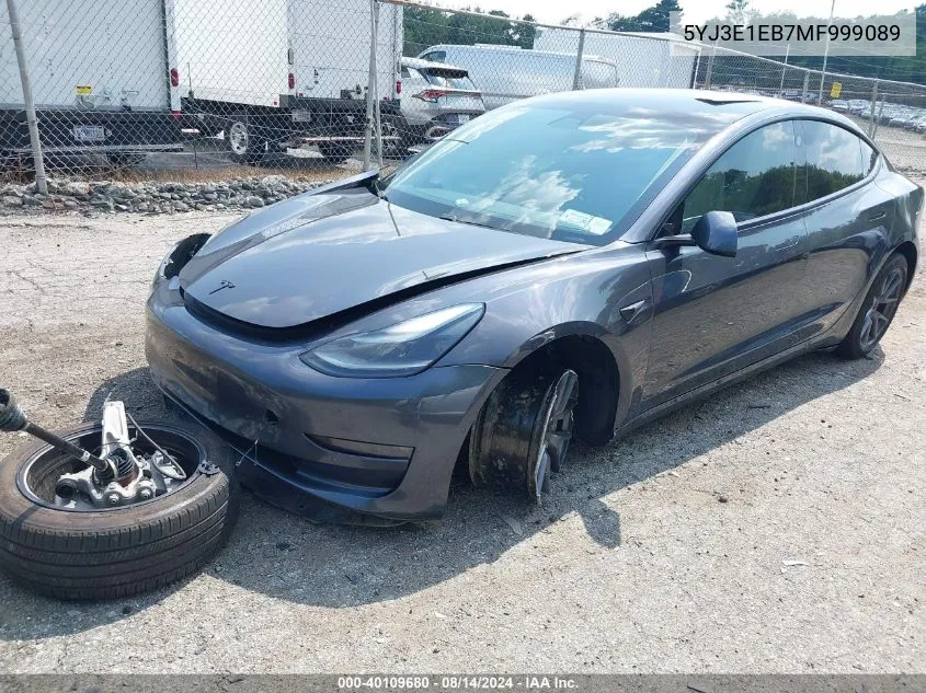 2021 Tesla Model 3 Long Range Dual Motor All-Wheel Drive VIN: 5YJ3E1EB7MF999089 Lot: 40109680