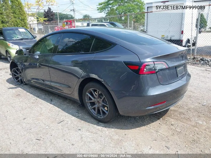 2021 Tesla Model 3 Long Range Dual Motor All-Wheel Drive VIN: 5YJ3E1EB7MF999089 Lot: 40109680