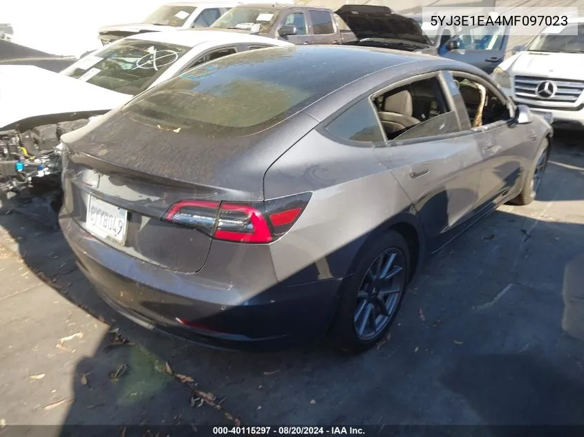 2021 Tesla Model 3 Standard Range Plus Rear-Wheel Drive VIN: 5YJ3E1EA4MF097023 Lot: 40115297