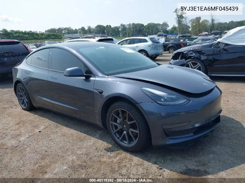 2021 Tesla Model 3 Standard Range Plus Rear-Wheel Drive VIN: 5YJ3E1EA6MF045439 Lot: 40119392