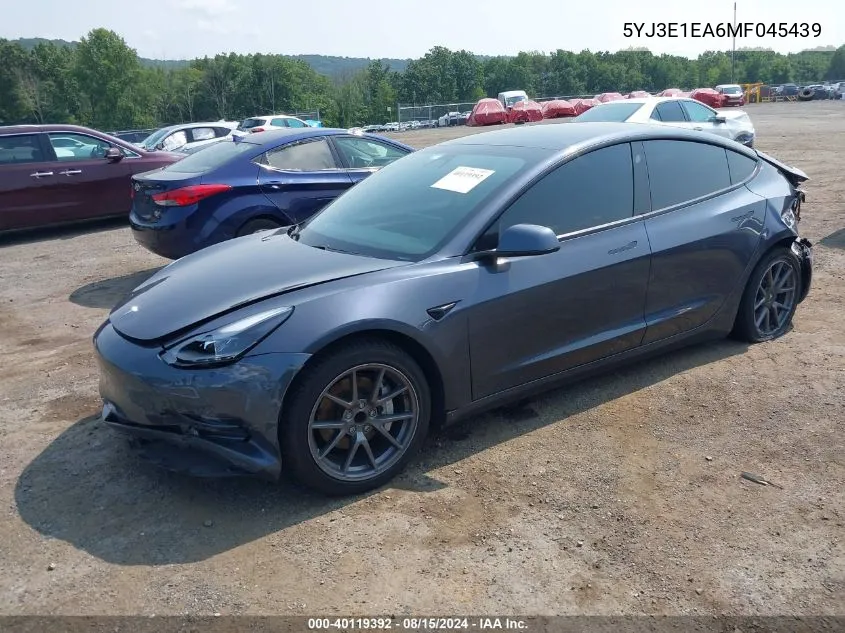 2021 Tesla Model 3 Standard Range Plus Rear-Wheel Drive VIN: 5YJ3E1EA6MF045439 Lot: 40119392