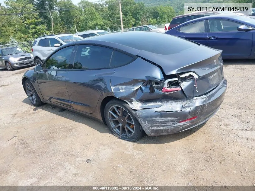 2021 Tesla Model 3 Standard Range Plus Rear-Wheel Drive VIN: 5YJ3E1EA6MF045439 Lot: 40119392