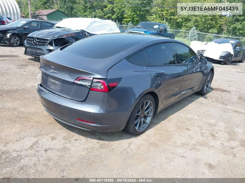 2021 Tesla Model 3 Standard Range Plus Rear-Wheel Drive VIN: 5YJ3E1EA6MF045439 Lot: 40119392