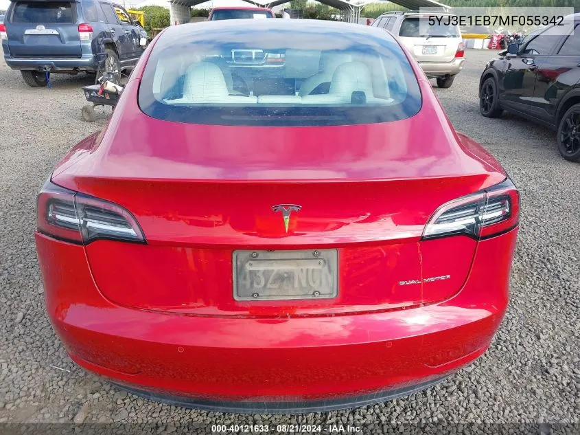 2021 Tesla Model 3 Long Range Dual Motor All-Wheel Drive VIN: 5YJ3E1EB7MF055342 Lot: 40121633