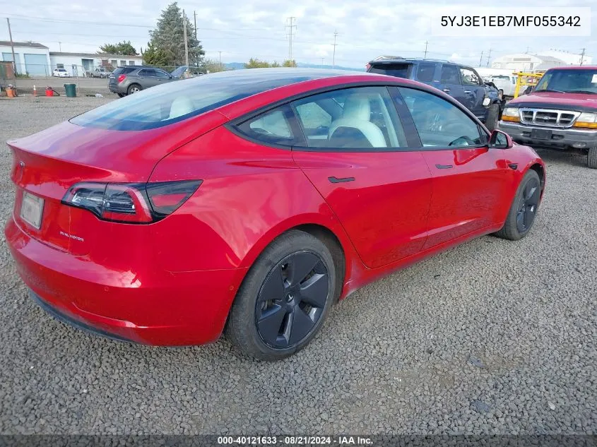 2021 Tesla Model 3 Long Range Dual Motor All-Wheel Drive VIN: 5YJ3E1EB7MF055342 Lot: 40121633