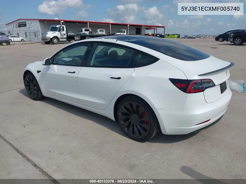 2021 Tesla Model 3 Performance Dual Motor All-Wheel Drive VIN: 5YJ3E1ECXMF005740 Lot: 40133376