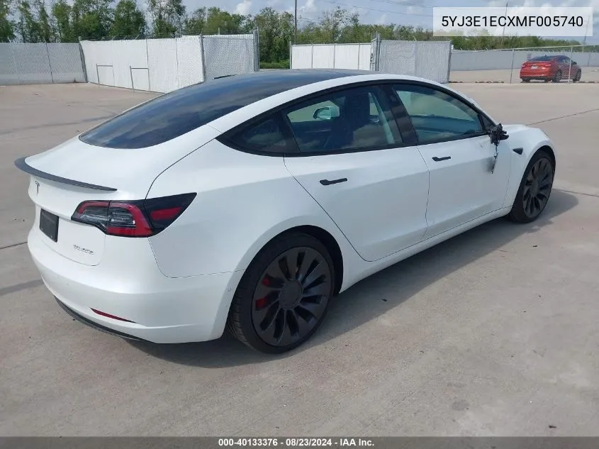 2021 Tesla Model 3 Performance Dual Motor All-Wheel Drive VIN: 5YJ3E1ECXMF005740 Lot: 40133376