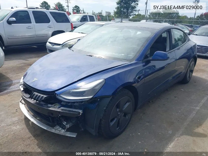 2021 Tesla Model 3 Standard Range Plus Rear-Wheel Drive VIN: 5YJ3E1EA4MF029000 Lot: 40138079