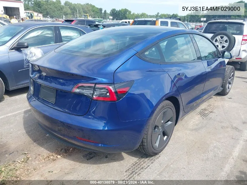 5YJ3E1EA4MF029000 2021 Tesla Model 3 Standard Range Plus Rear-Wheel Drive