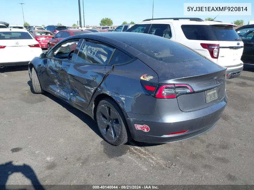 5YJ3E1EAXMF920814 2021 Tesla Model 3