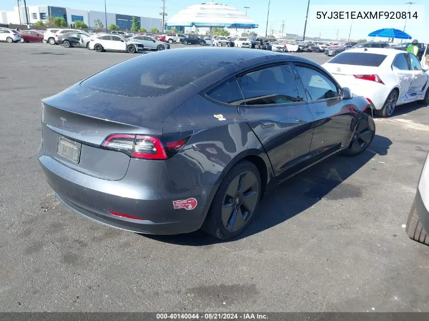 5YJ3E1EAXMF920814 2021 Tesla Model 3