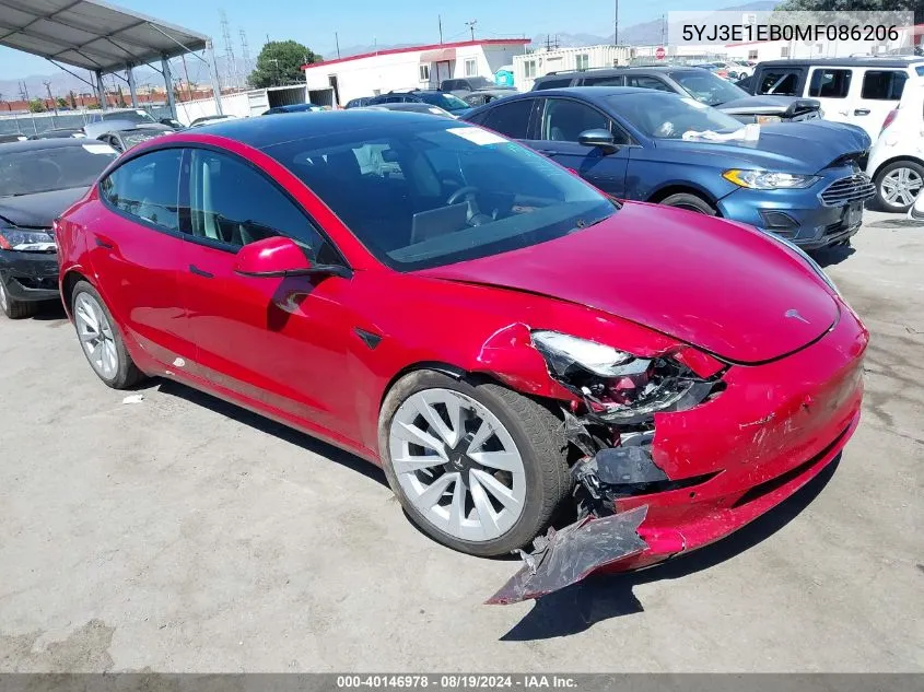 2021 Tesla Model 3 Long Range Dual Motor All-Wheel Drive VIN: 5YJ3E1EB0MF086206 Lot: 40146978