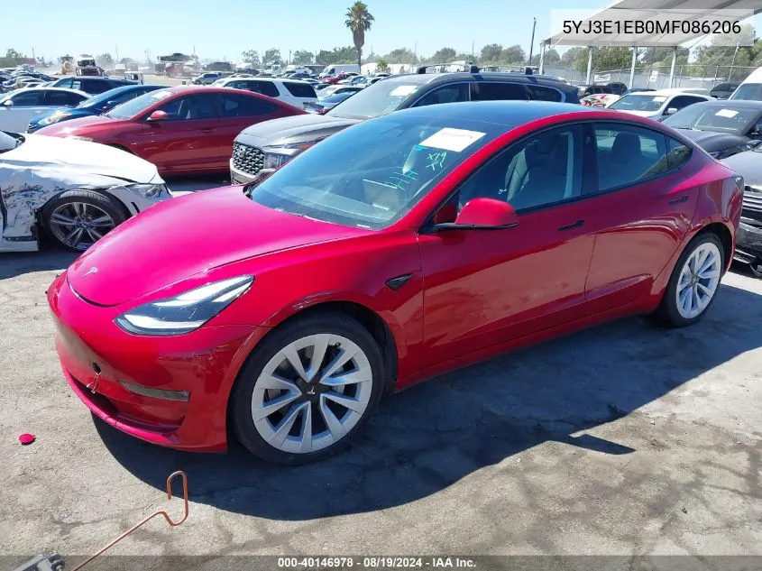 2021 Tesla Model 3 Long Range Dual Motor All-Wheel Drive VIN: 5YJ3E1EB0MF086206 Lot: 40146978