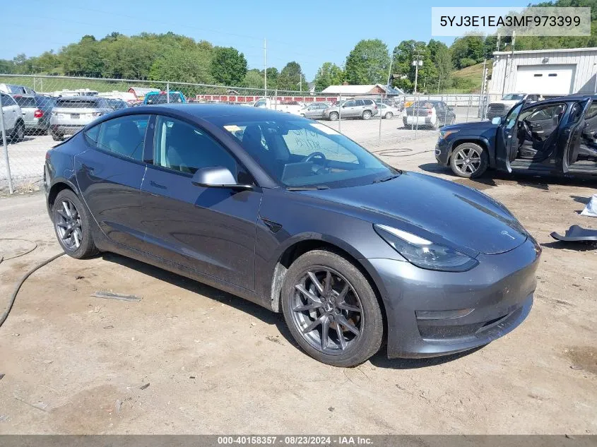 5YJ3E1EA3MF973399 2021 Tesla Model 3 Standard Range Plus Rear-Wheel Drive