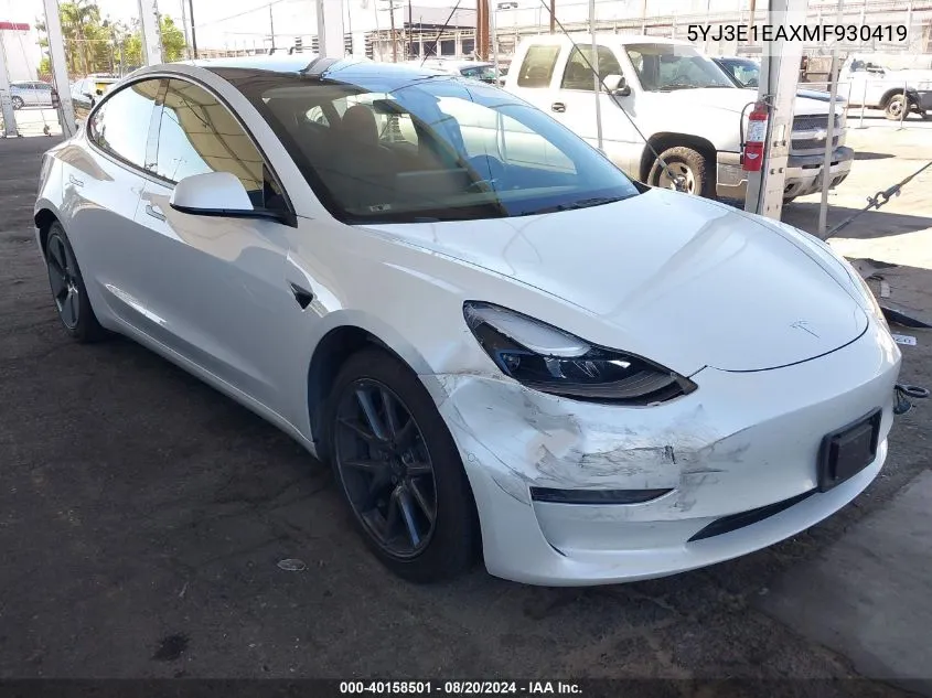 5YJ3E1EAXMF930419 2021 Tesla Model 3 Standard Range Plus Rear-Wheel Drive