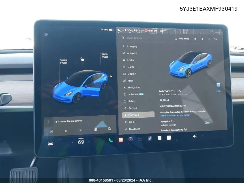 2021 Tesla Model 3 Standard Range Plus Rear-Wheel Drive VIN: 5YJ3E1EAXMF930419 Lot: 40158501