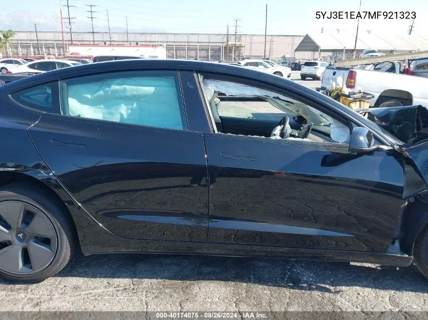 2021 Tesla Model 3 Standard Range Plus Rear-Wheel Drive VIN: 5YJ3E1EA7MF921323 Lot: 40174075