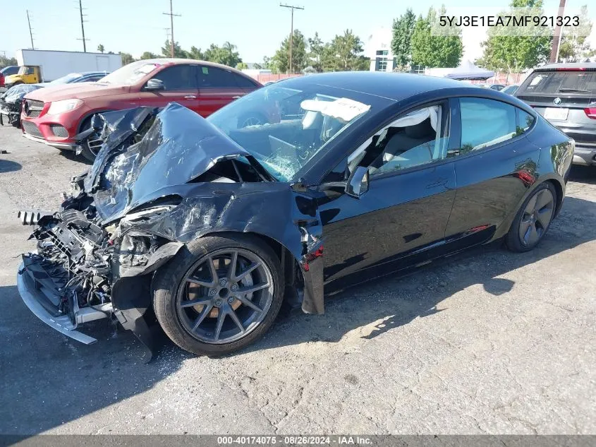 2021 Tesla Model 3 Standard Range Plus Rear-Wheel Drive VIN: 5YJ3E1EA7MF921323 Lot: 40174075