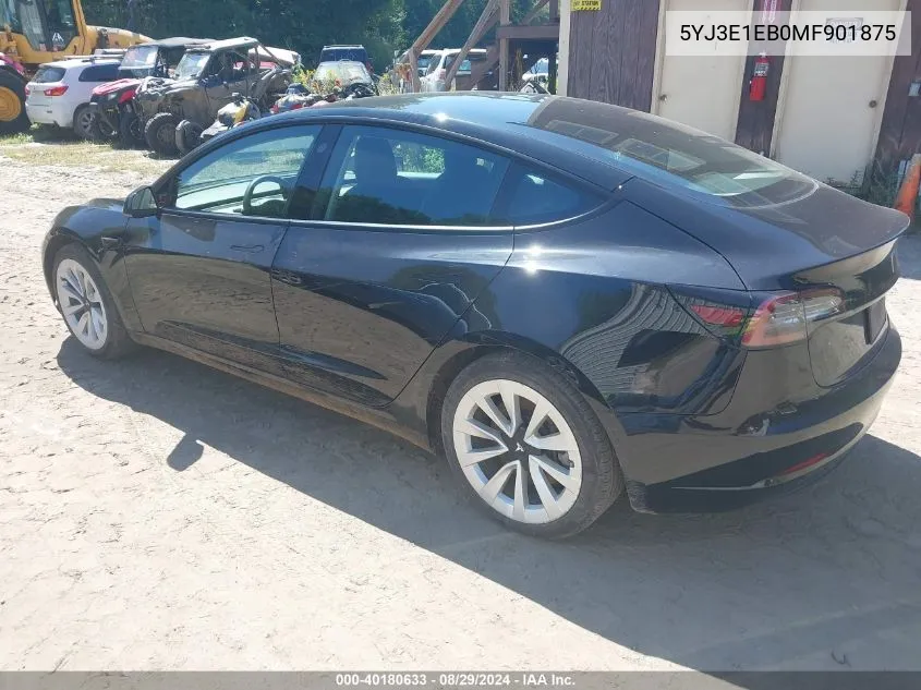 2021 Tesla Model 3 Long Range Dual Motor All-Wheel Drive VIN: 5YJ3E1EB0MF901875 Lot: 40180633