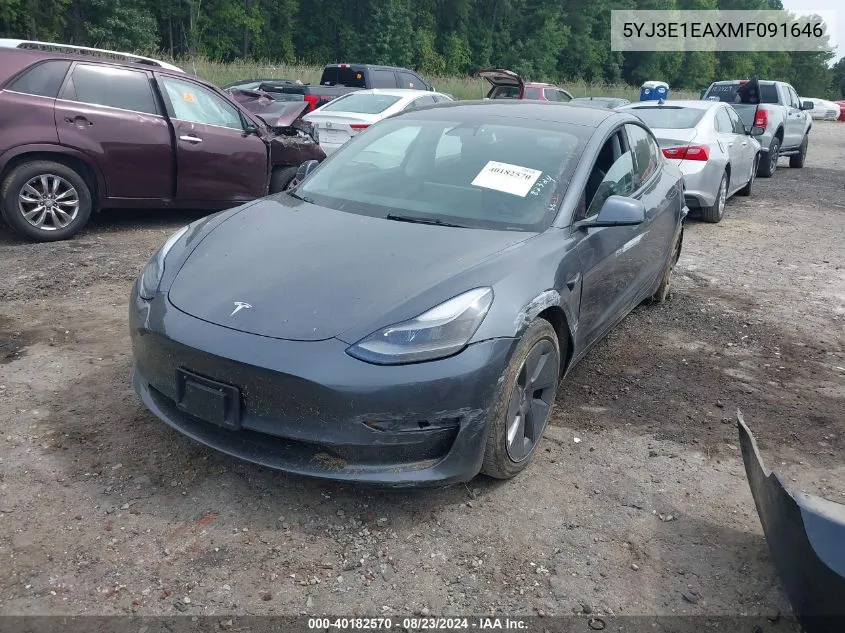 5YJ3E1EAXMF091646 2021 Tesla Model 3 Standard Range Plus Rear-Wheel Drive