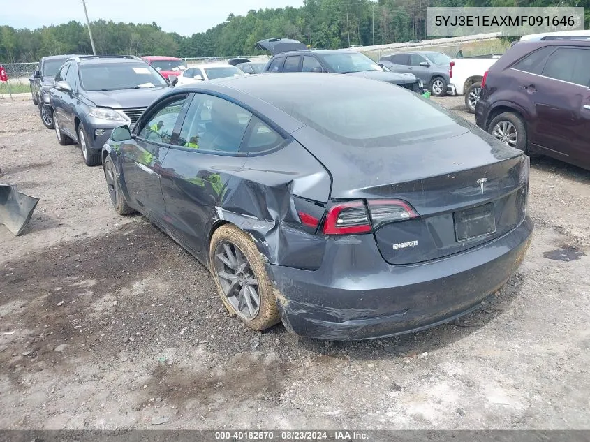 5YJ3E1EAXMF091646 2021 Tesla Model 3 Standard Range Plus Rear-Wheel Drive