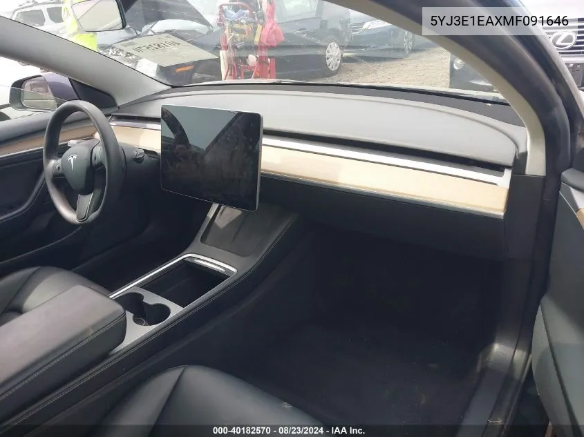 2021 Tesla Model 3 Standard Range Plus Rear-Wheel Drive VIN: 5YJ3E1EAXMF091646 Lot: 40182570