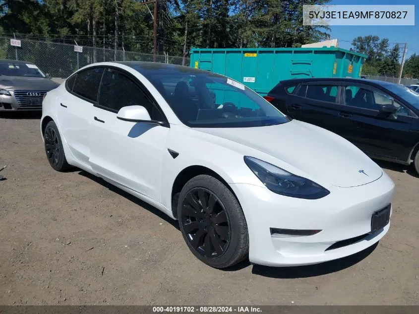 5YJ3E1EA9MF870827 2021 Tesla Model 3 Standard Range Plus Rear-Wheel Drive