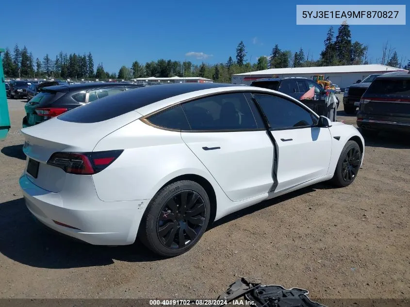 5YJ3E1EA9MF870827 2021 Tesla Model 3 Standard Range Plus Rear-Wheel Drive