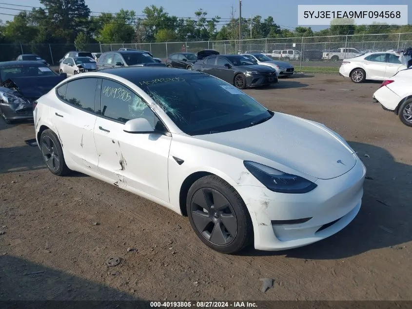 2021 Tesla Model 3 Standard Range Plus Rear-Wheel Drive VIN: 5YJ3E1EA9MF094568 Lot: 40193805