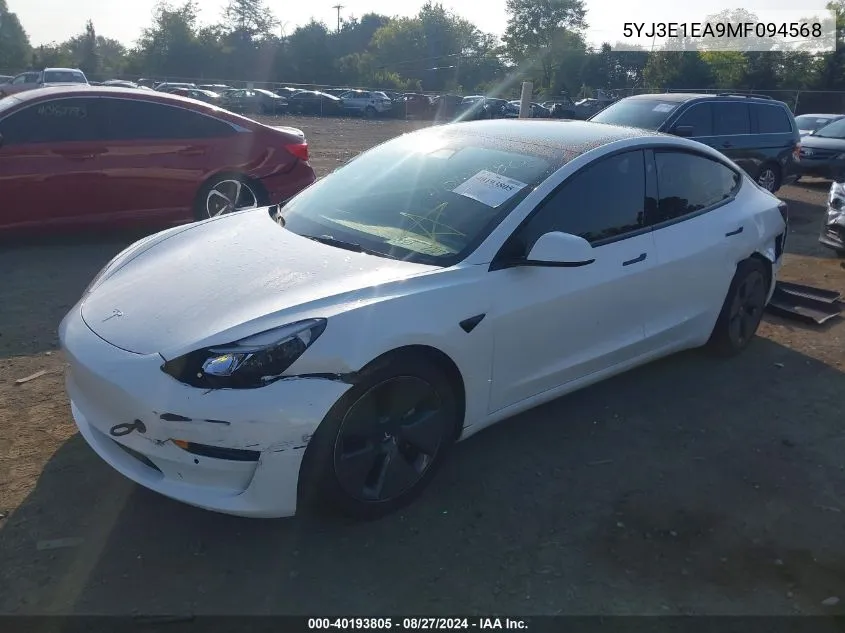 5YJ3E1EA9MF094568 2021 Tesla Model 3 Standard Range Plus Rear-Wheel Drive