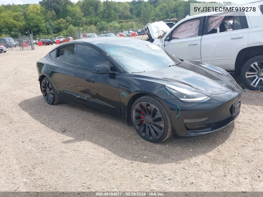 2021 Tesla Model 3 Performance Dual Motor All-Wheel Drive VIN: 5YJ3E1EC5MF919278 Lot: 40194677