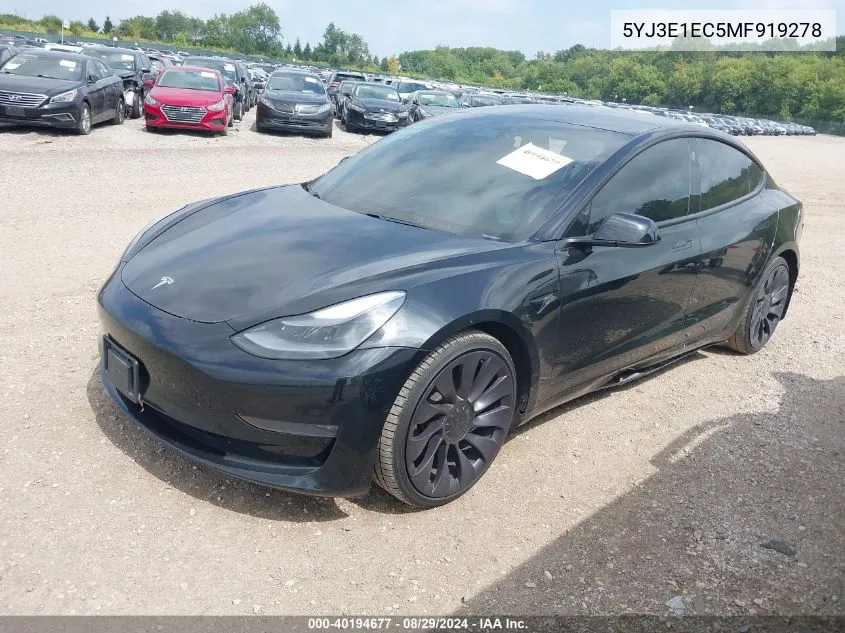 2021 Tesla Model 3 Performance Dual Motor All-Wheel Drive VIN: 5YJ3E1EC5MF919278 Lot: 40194677